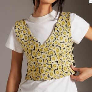 Maeve V Neck Black Yellow and White Top